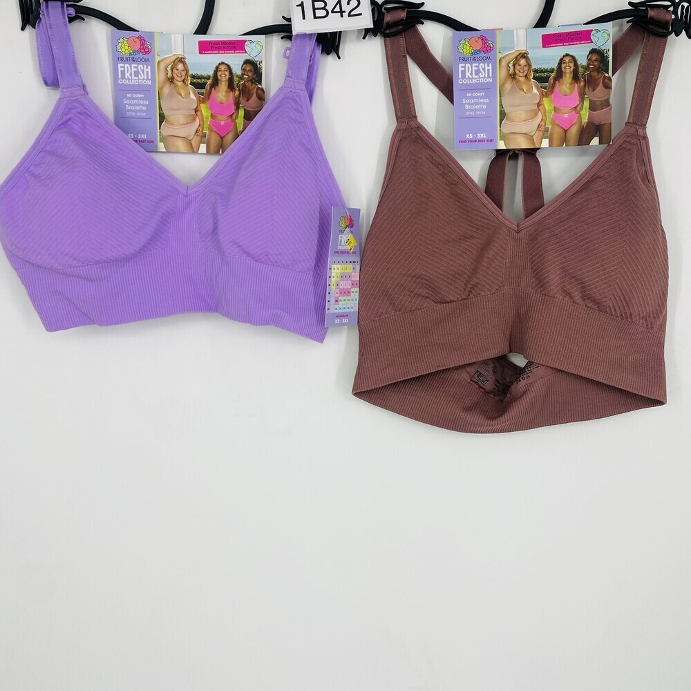 2 Pack Fruit of the Loom So Comfy Seamless Bralette XS Purple/Plum FR134
